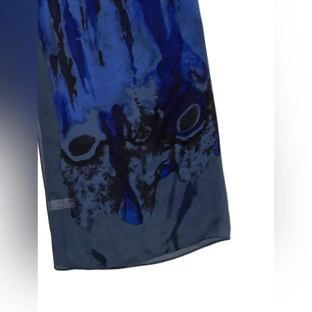 YSL Blue and Black Abstract Paisley Scarf